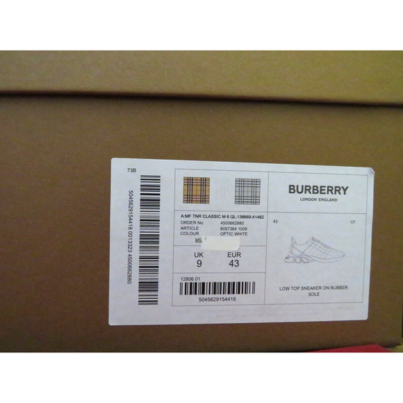 $850 BURBERRY AXBURTON WHITE CHECK QUILTED LEATHER LOGO SNEAKERS 8 US 41 ITALY - Picture 15 of 15